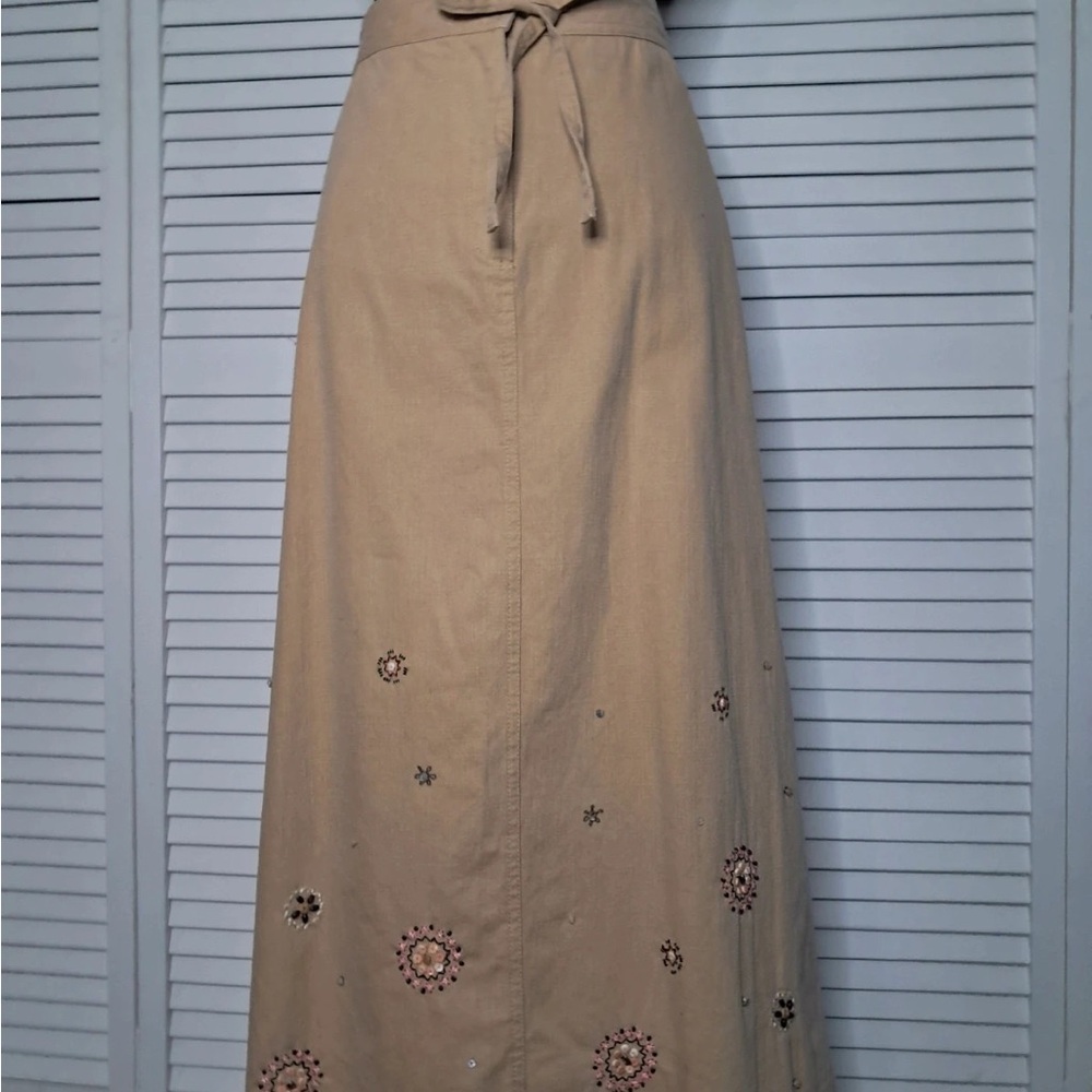 Elegant Tan Maxi Skirt with Embroidered Details
